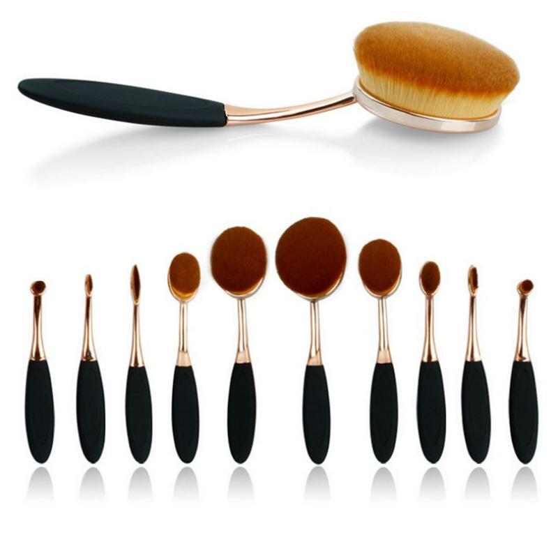 Colors: Black-Rose Gold - Beauty Experts Set of 10 Oval Beauty Brushes
