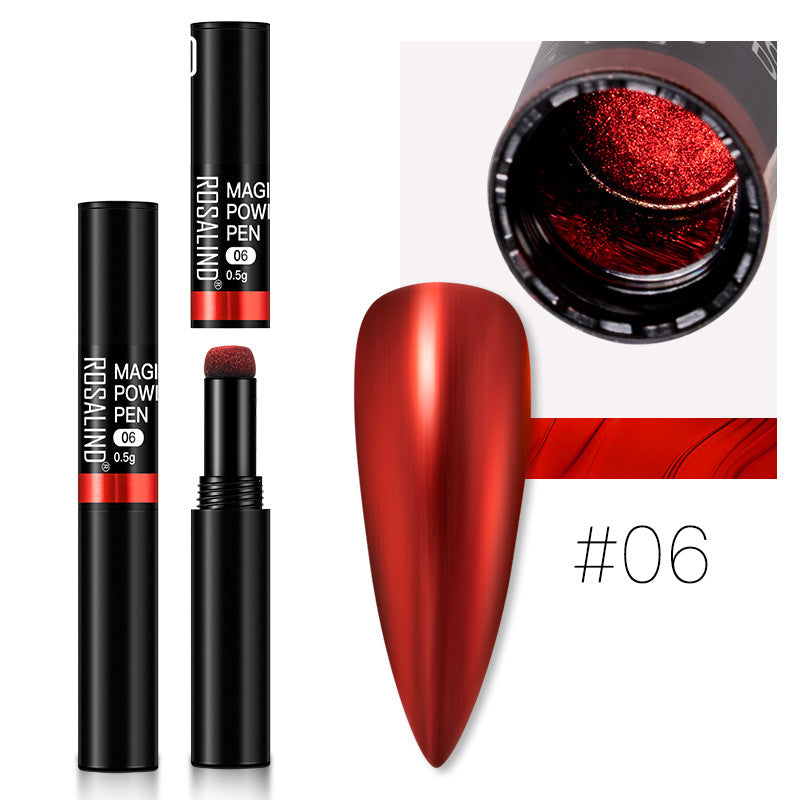 Color: 6 color - Manicure Air Cushion Magic Mirror Pen Mermaid Magic Mirror Powder Solid Powder Mirror Aurora Nail Pen Lazy Pen Laser Nail Powder