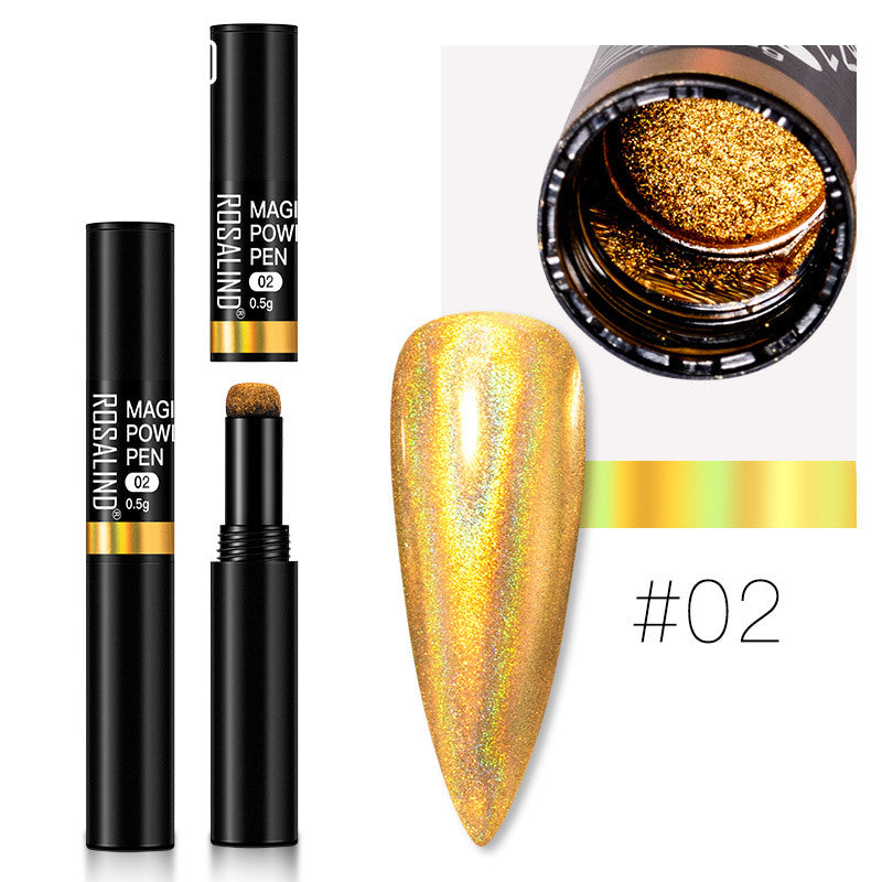 Color: 2 color - Manicure Air Cushion Magic Mirror Pen Mermaid Magic Mirror Powder Solid Powder Mirror Aurora Nail Pen Lazy Pen Laser Nail Powder