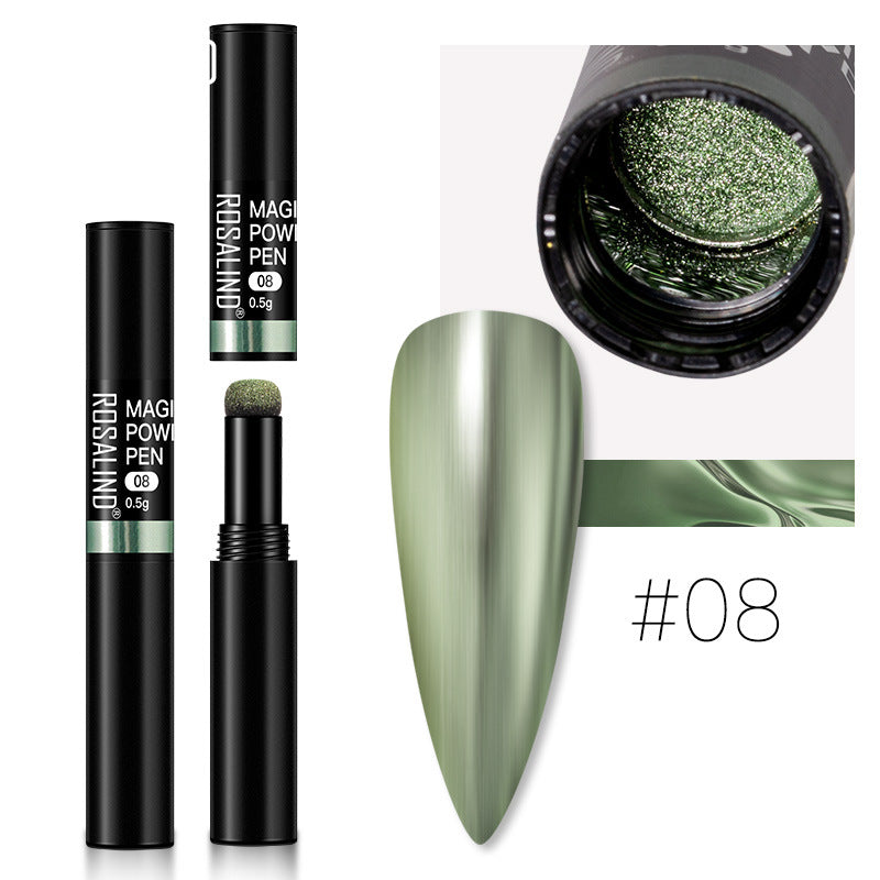 Color: 8 color - Manicure Air Cushion Magic Mirror Pen Mermaid Magic Mirror Powder Solid Powder Mirror Aurora Nail Pen Lazy Pen Laser Nail Powder