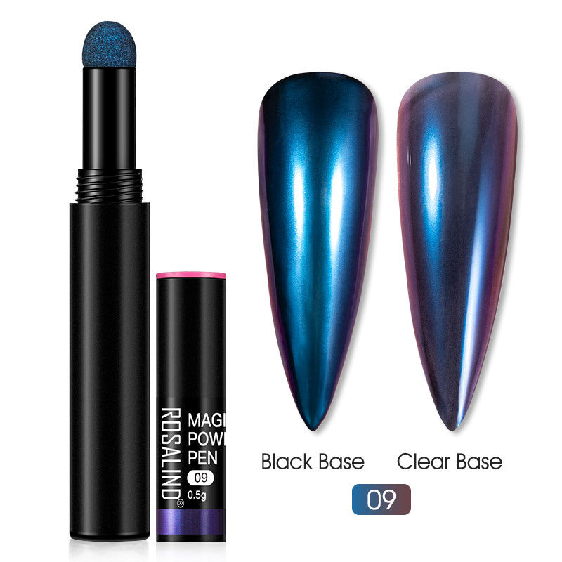 Color: 9 color - Manicure Air Cushion Magic Mirror Pen Mermaid Magic Mirror Powder Solid Powder Mirror Aurora Nail Pen Lazy Pen Laser Nail Powder