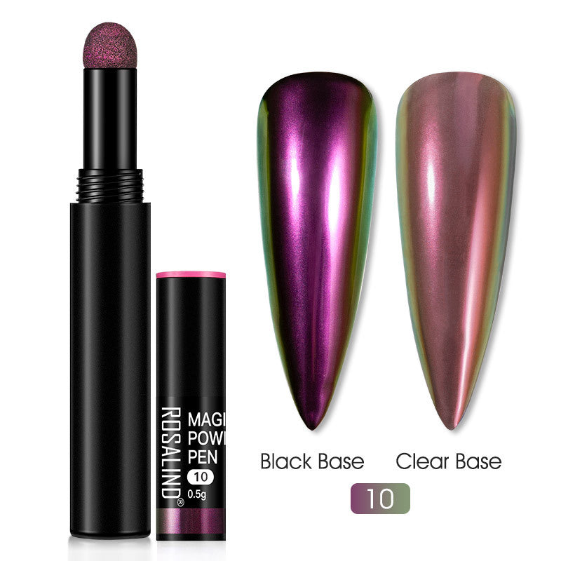 Color: 10 color - Manicure Air Cushion Magic Mirror Pen Mermaid Magic Mirror Powder Solid Powder Mirror Aurora Nail Pen Lazy Pen Laser Nail Powder