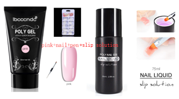 Color: Pink+nail+pen+slip solution - Painless and rapid extension of crystal glue