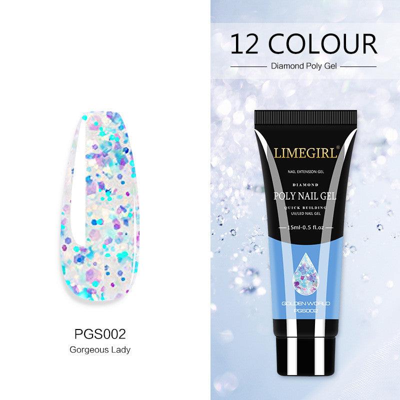 style: PJS002 - 12 Color Nail Art Glitter Powder Extension Gel Nail Art Sequin Extension Gel Painless