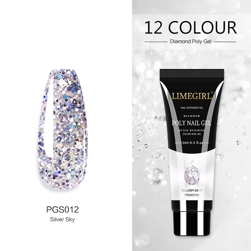 style: PJS012 - 12 Color Nail Art Glitter Powder Extension Gel Nail Art Sequin Extension Gel Painless