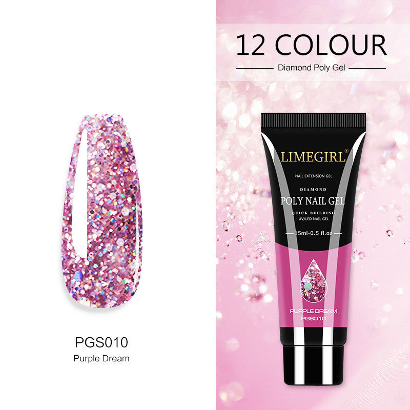 style: PJS010 - 12 Color Nail Art Glitter Powder Extension Gel Nail Art Sequin Extension Gel Painless