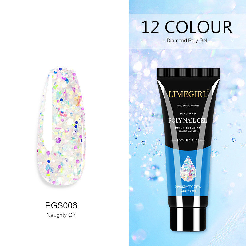 style: PJS006 - 12 Color Nail Art Glitter Powder Extension Gel Nail Art Sequin Extension Gel Painless