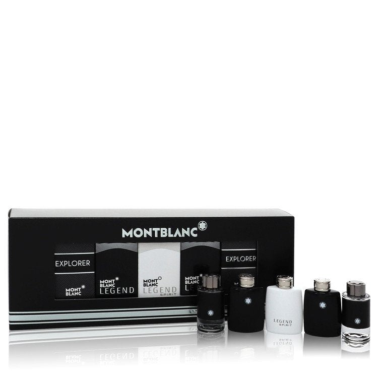 Montblanc Explorer by Mont Blanc Gift Set -- 2 x 0.15 Mini EDT in Montblanc Legend + 2 x .15 Mini EDP Spray in Montblanc Explorer + 0.15 oz Mini EDT in Montblanc Legend Spirit (Men)