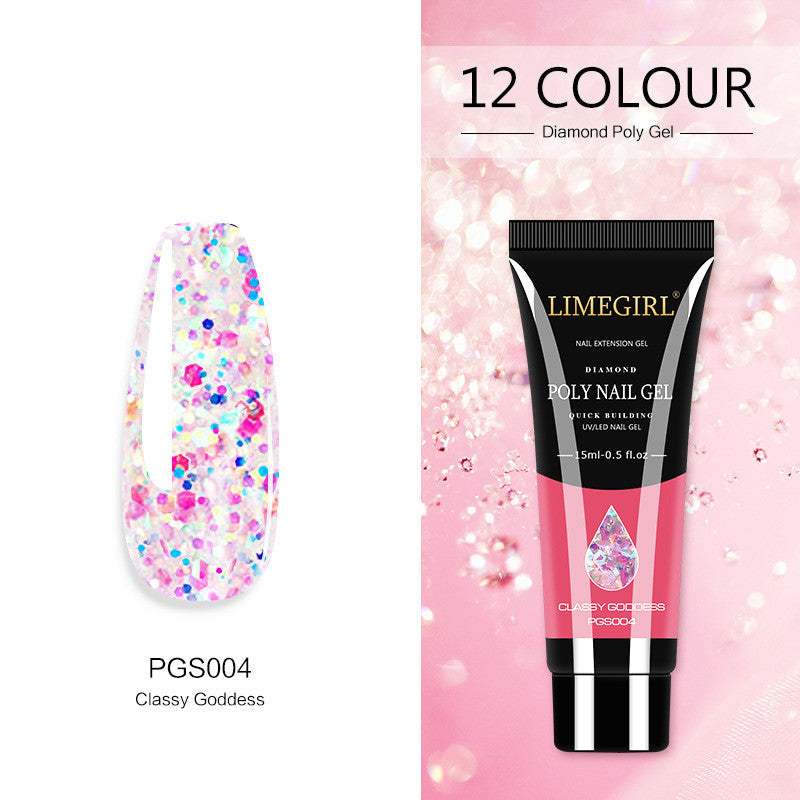 style: PJS004 - 12 Color Nail Art Glitter Powder Extension Gel Nail Art Sequin Extension Gel Painless