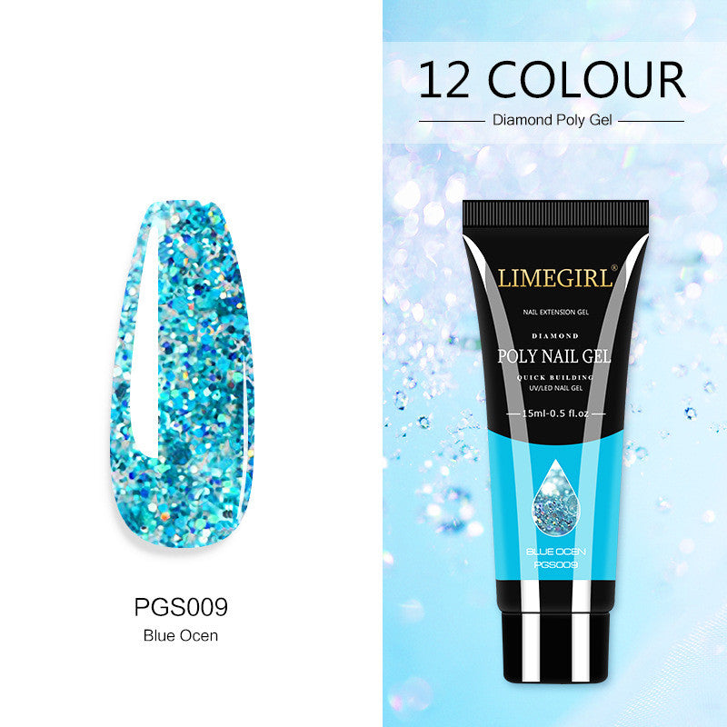 style: PJS009 - 12 Color Nail Art Glitter Powder Extension Gel Nail Art Sequin Extension Gel Painless