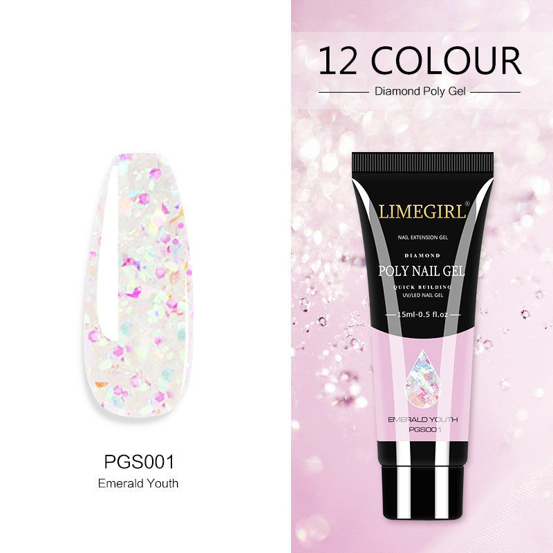style: PJS001 - 12 Color Nail Art Glitter Powder Extension Gel Nail Art Sequin Extension Gel Painless